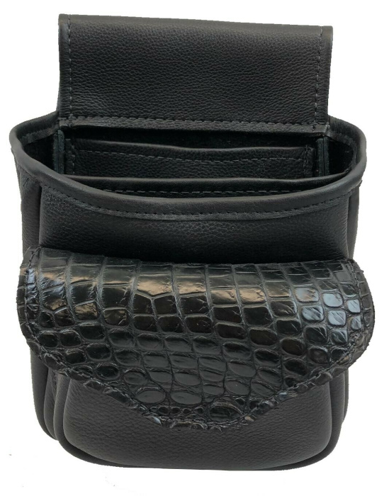 (image for) Black Crocodile Belly & Leather Shotgun Shell Deluxe Belt Pouch